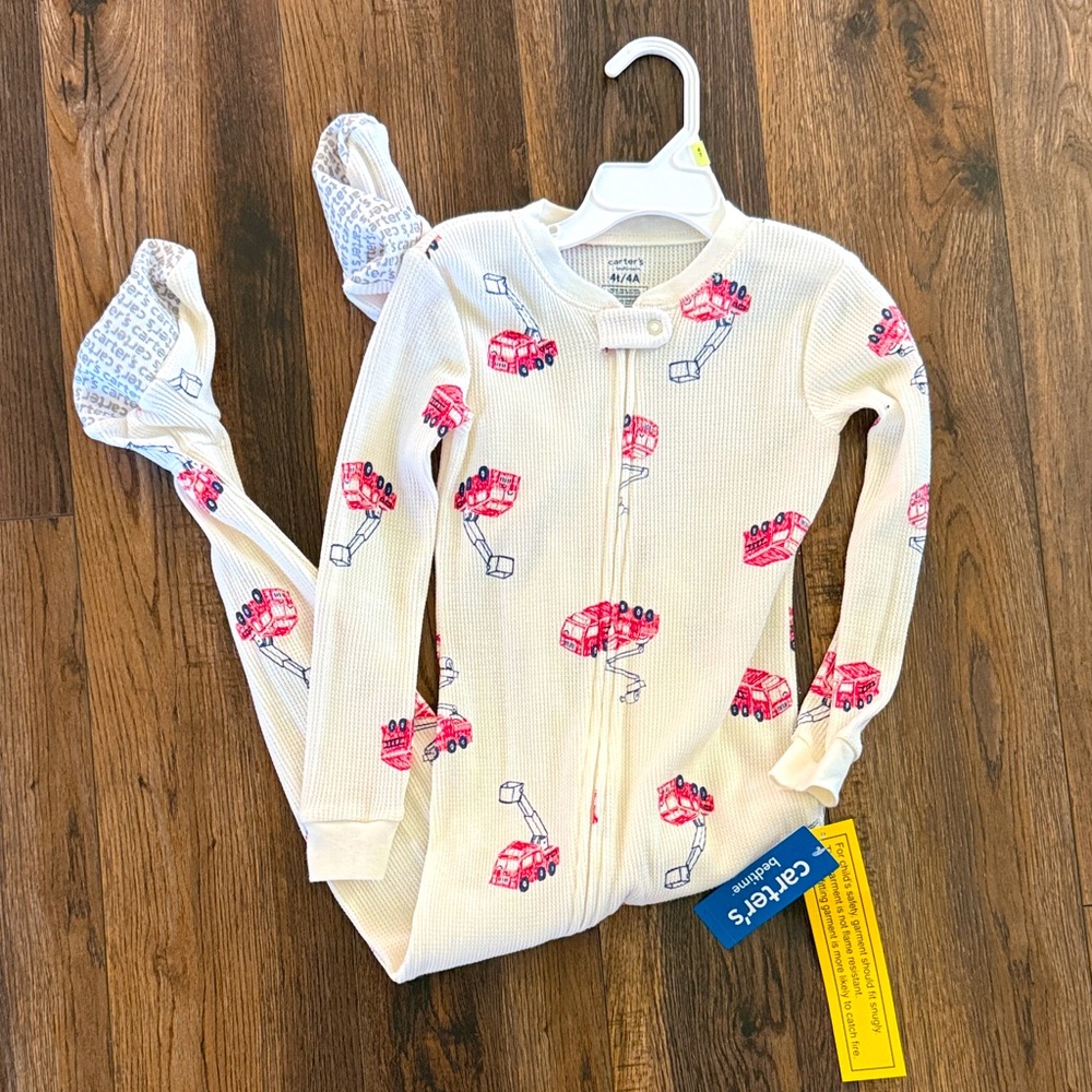 Carter's White Pajama with Red Fire Truck Design size 4T